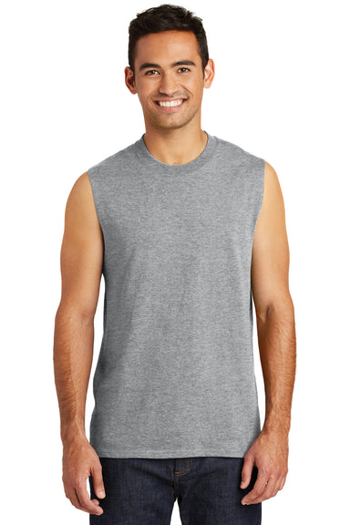 Port & Company PC54SL Mens Core Tank Top Heather Grey Model Front