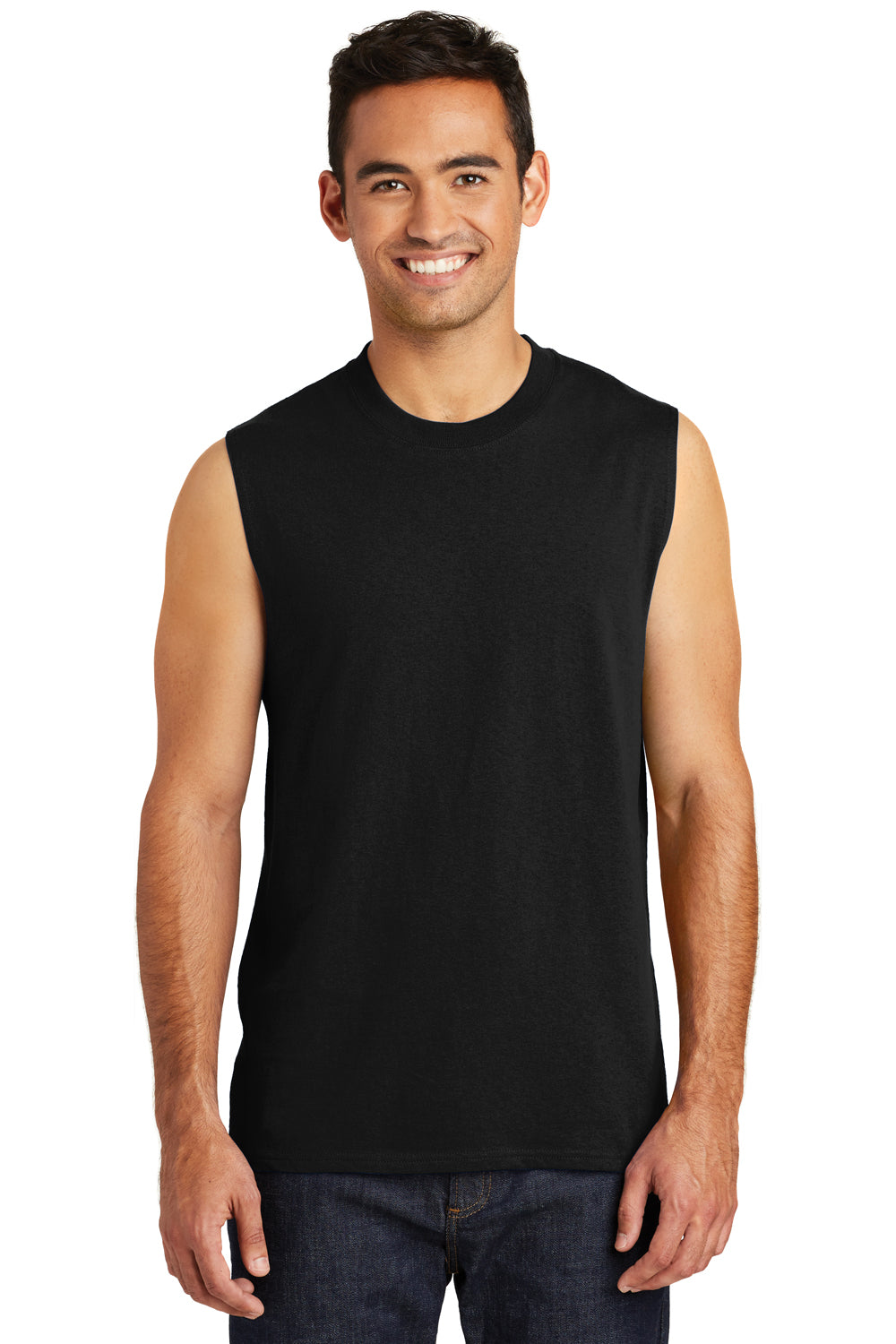 Port & Company PC54SL Mens Core Tank Top Jet Black Model Front