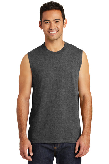 Port & Company PC54SL Mens Core Tank Top Heather Dark Grey Model Front