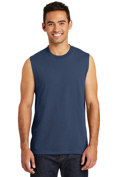 Port & Company PC54SL Mens Core Tank Top Navy Blue Model Front