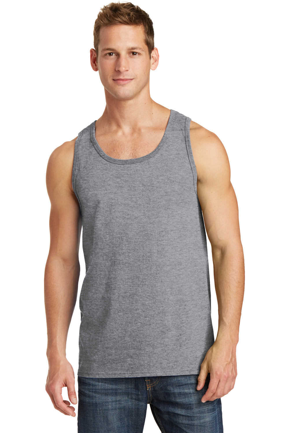 Port & Company PC54TT Mens Core Tank Top Heather Grey Model Front