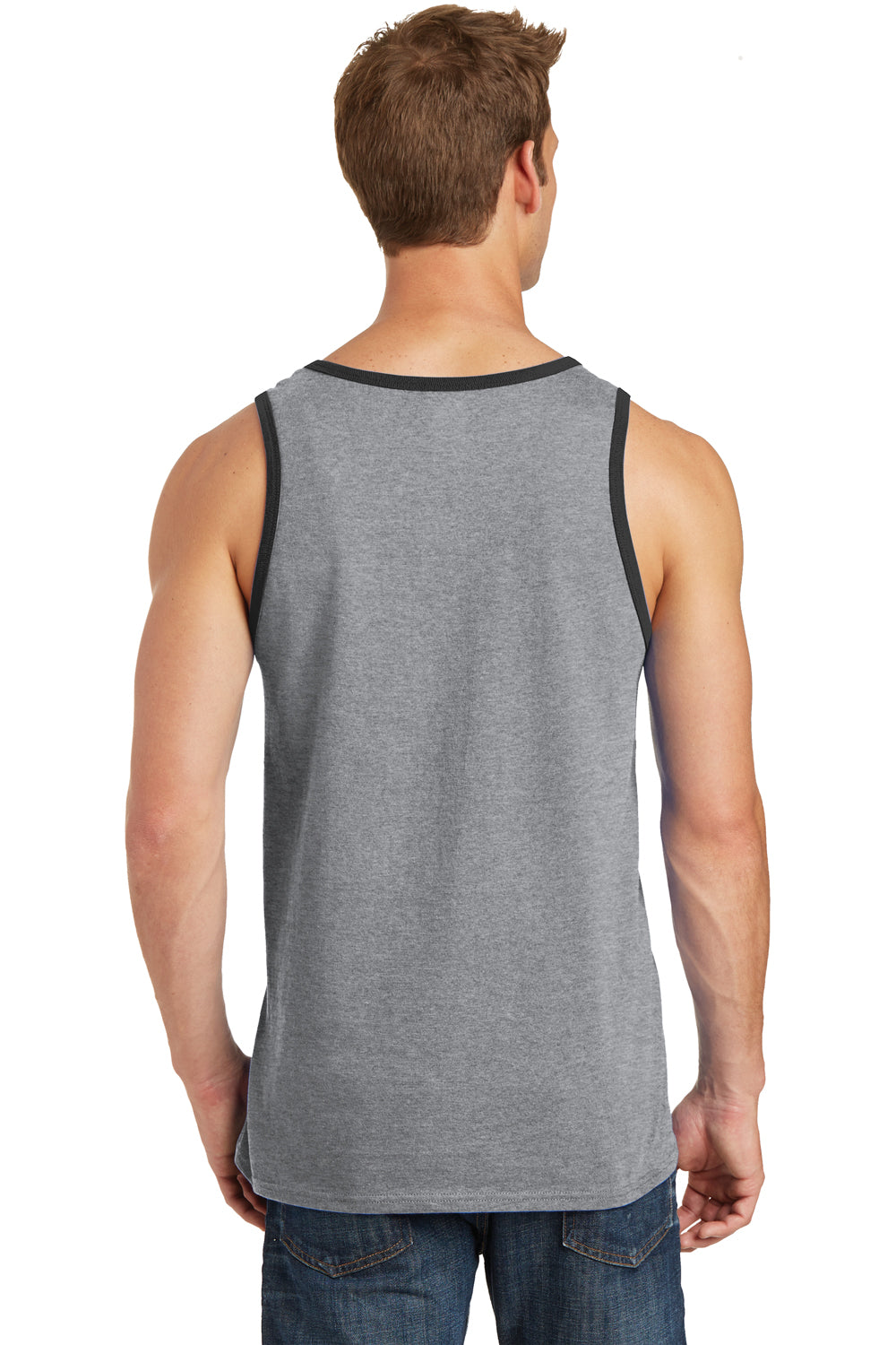 Port & Company PC54TT Mens Core Tank Top Heather Grey/Jet Black Model Back