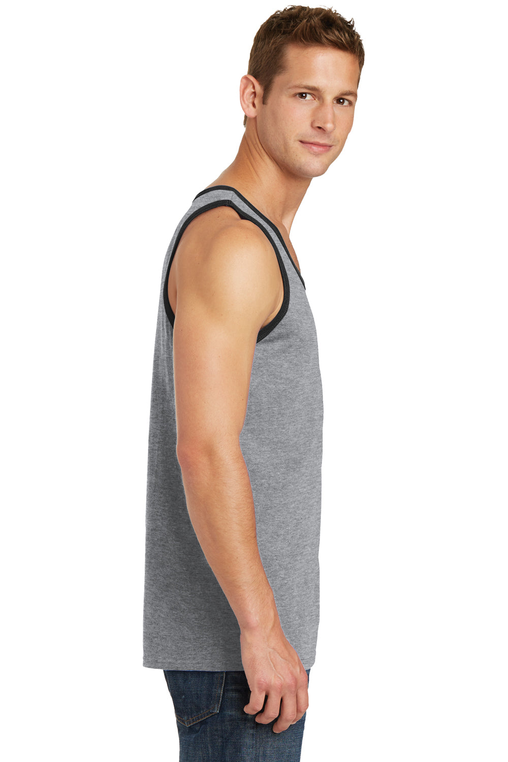 Port & Company PC54TT Mens Core Tank Top Heather Grey/Jet Black Model Side