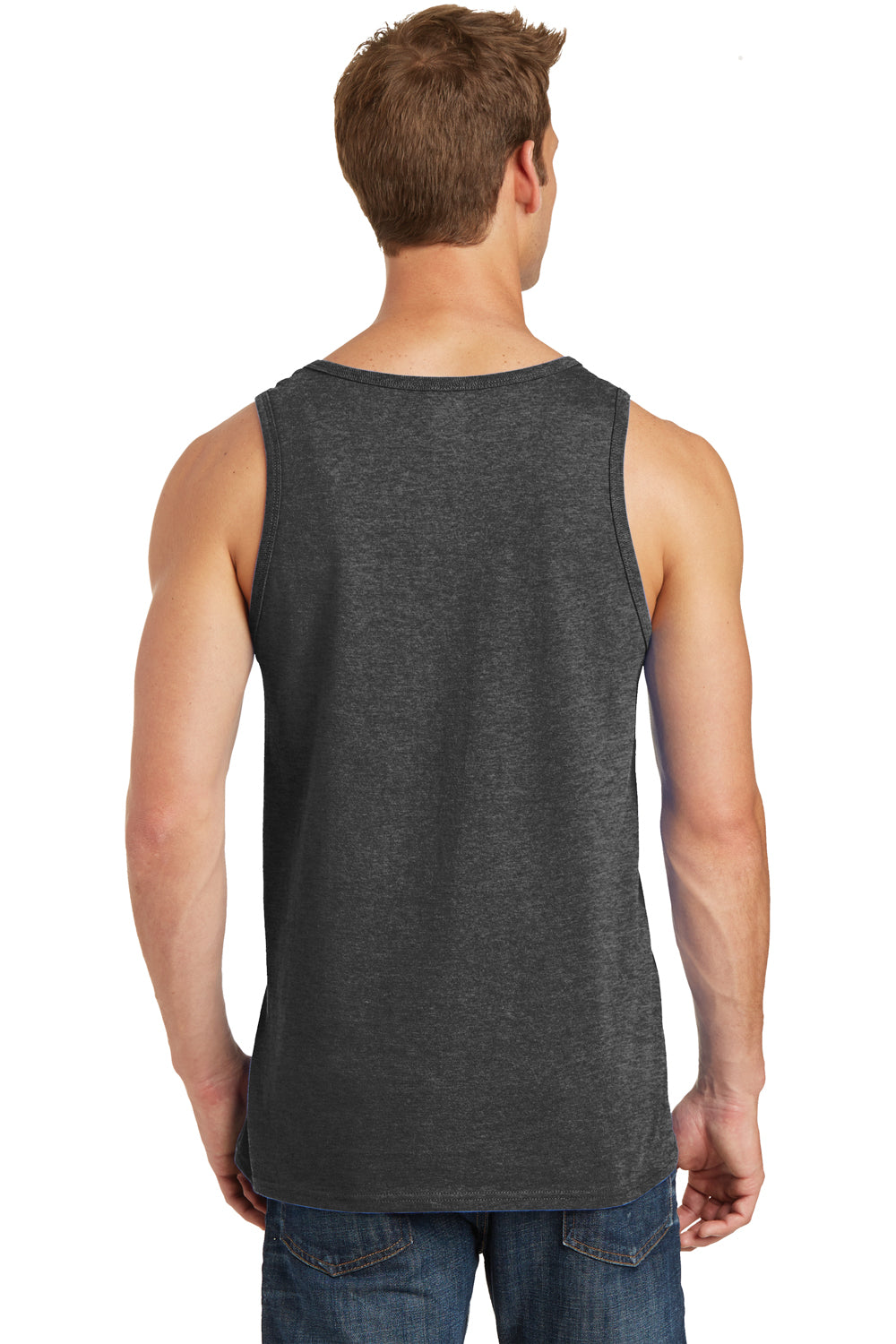 Port & Company PC54TT Mens Core Tank Top Heather Dark Grey Model Back