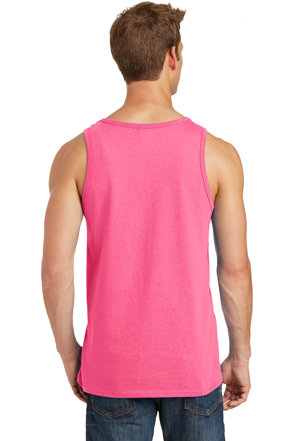 Port & Company PC54TT Mens Core Tank Top Neon Pink Model Back