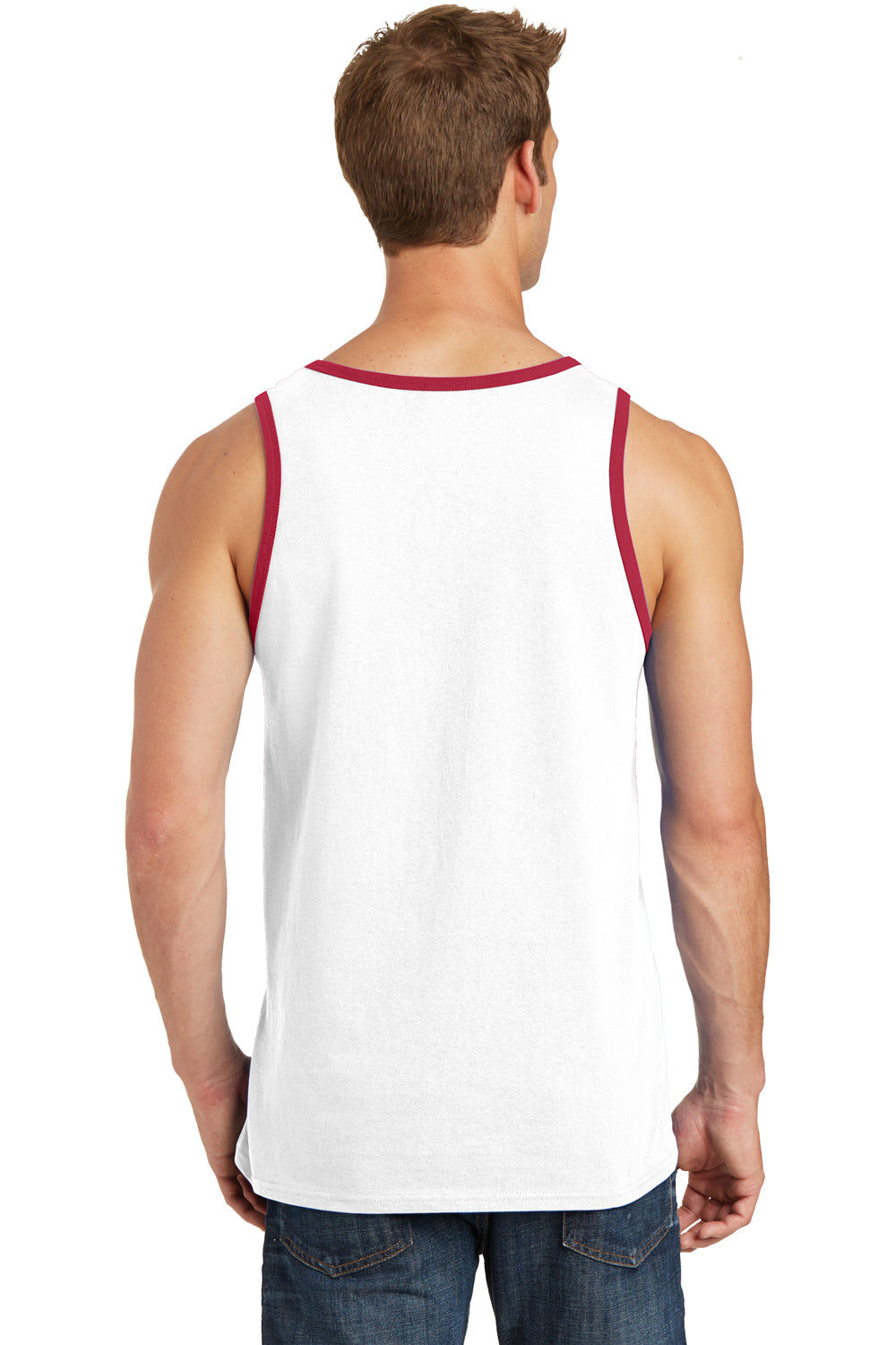 Port & Company PC54TT Mens Core Tank Top White/Red Model Back