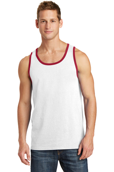 Port & Company PC54TT Mens Core Tank Top White/Red Model Front