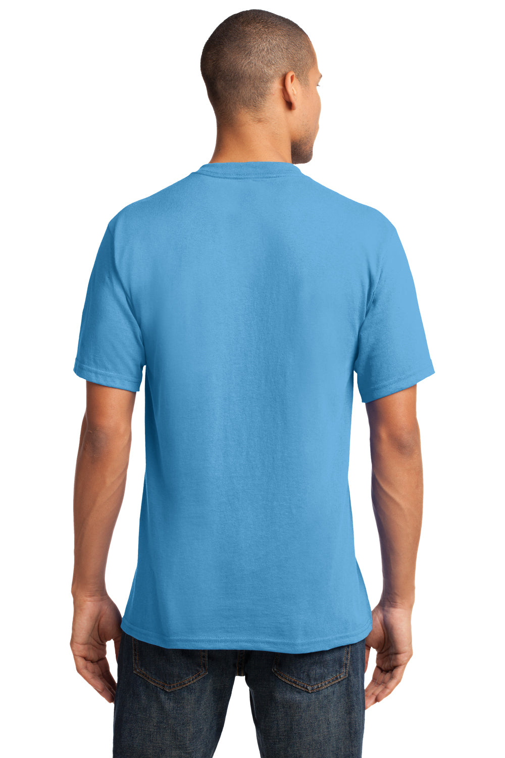 Port & Company PC54V Mens Core Short Sleeve V-Neck T-Shirt Aquatic Blue Model Back