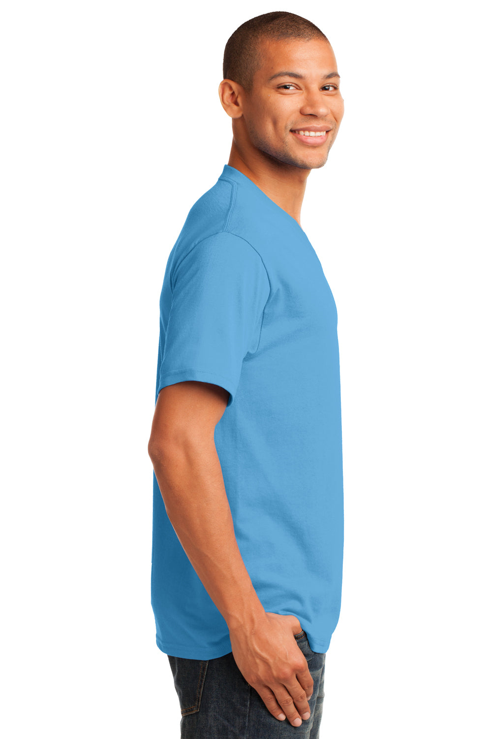 Port & Company PC54V Mens Core Short Sleeve V-Neck T-Shirt Aquatic Blue Model Side