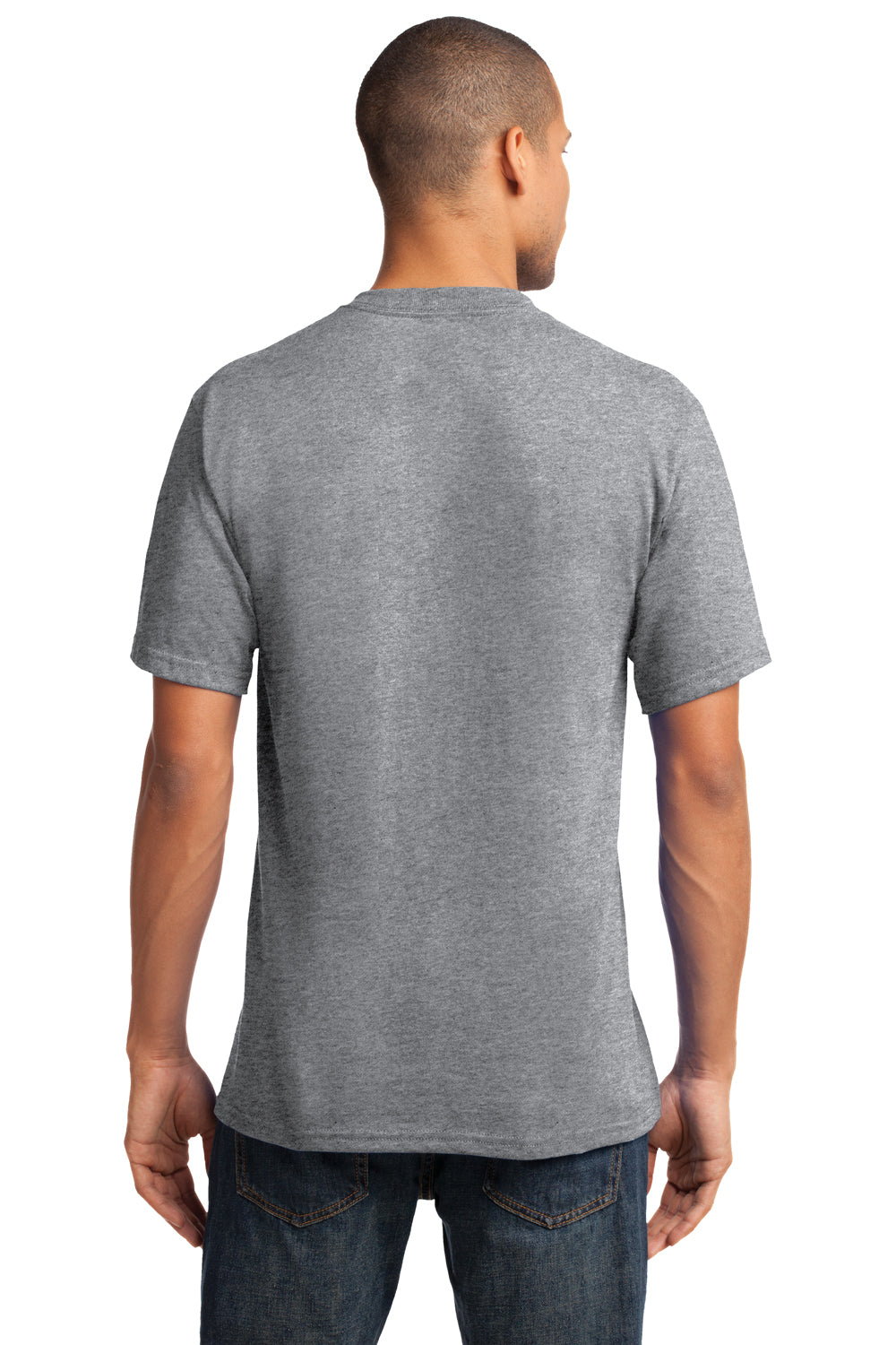 Port & Company PC54V Mens Core Short Sleeve V-Neck T-Shirt Heather Grey Model Back