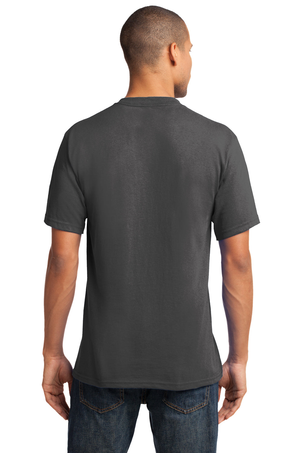 Port & Company PC54V Mens Core Short Sleeve V-Neck T-Shirt Charcoal Grey Model Back