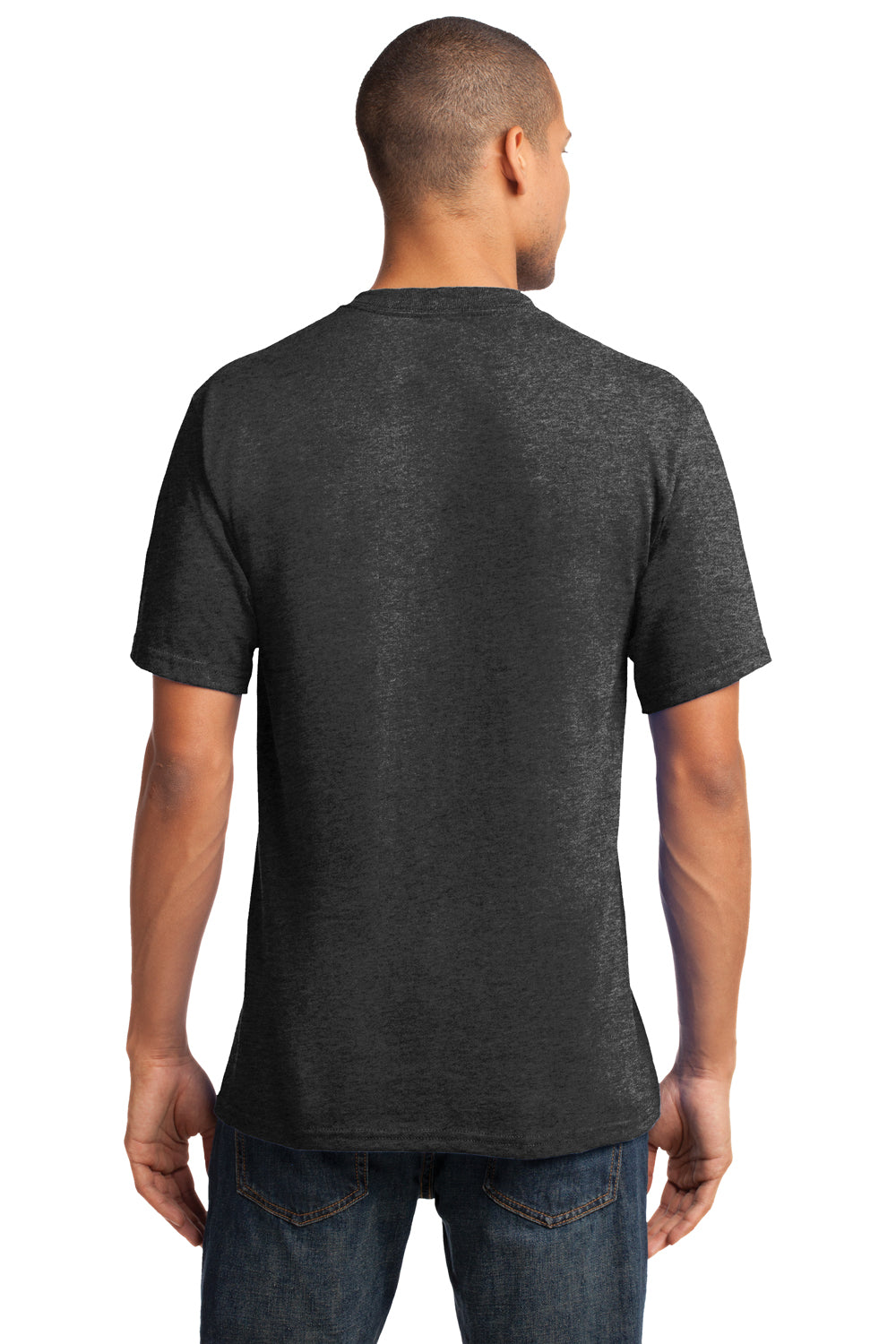 Port & Company PC54V Mens Core Short Sleeve V-Neck T-Shirt Heather Dark Grey Model Back