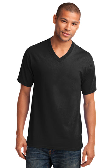 Port & Company PC54V Mens Core Short Sleeve V-Neck T-Shirt Jet Black Model Front