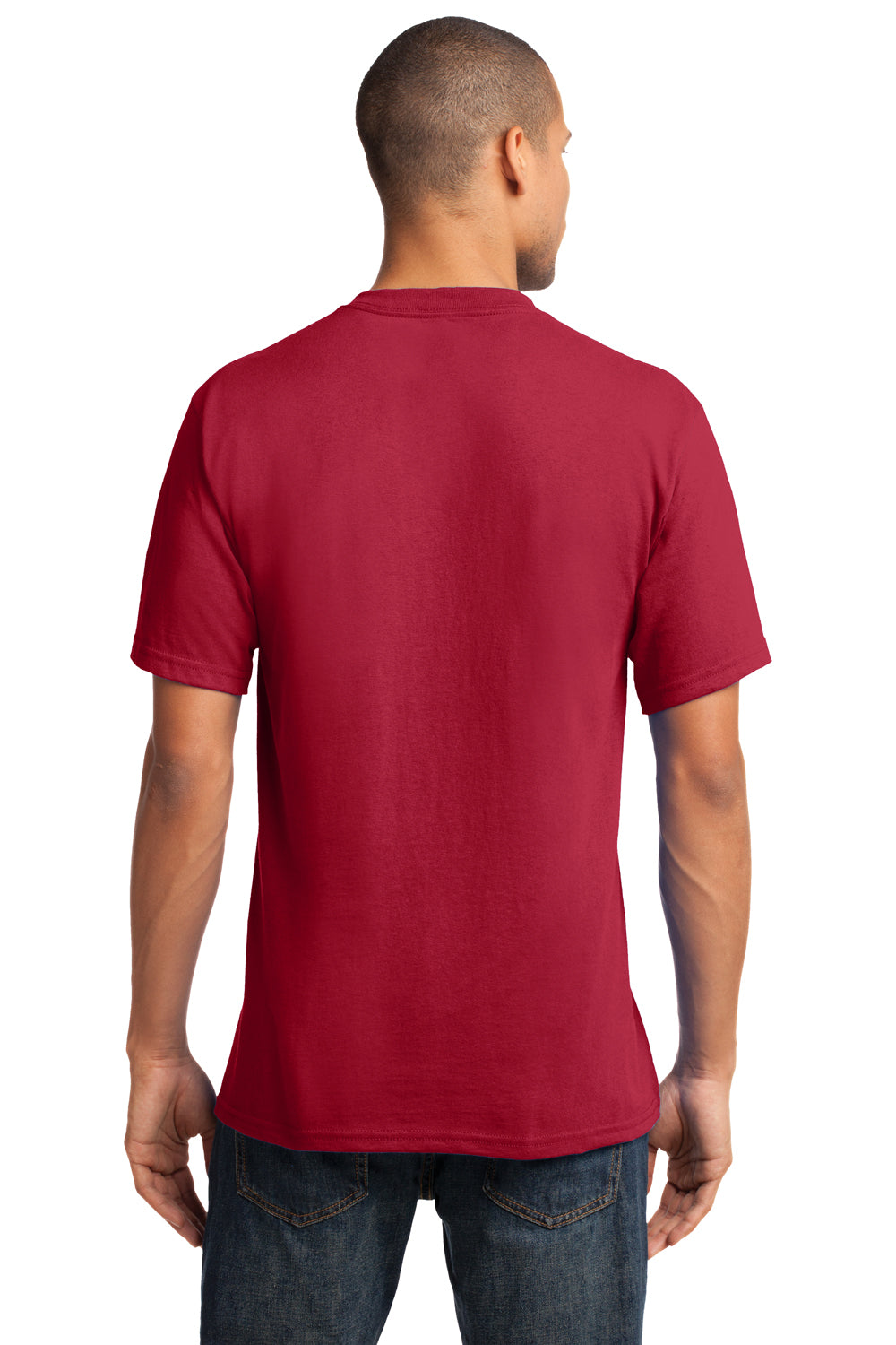 Port & Company PC54V Mens Core Short Sleeve V-Neck T-Shirt Red Model Back