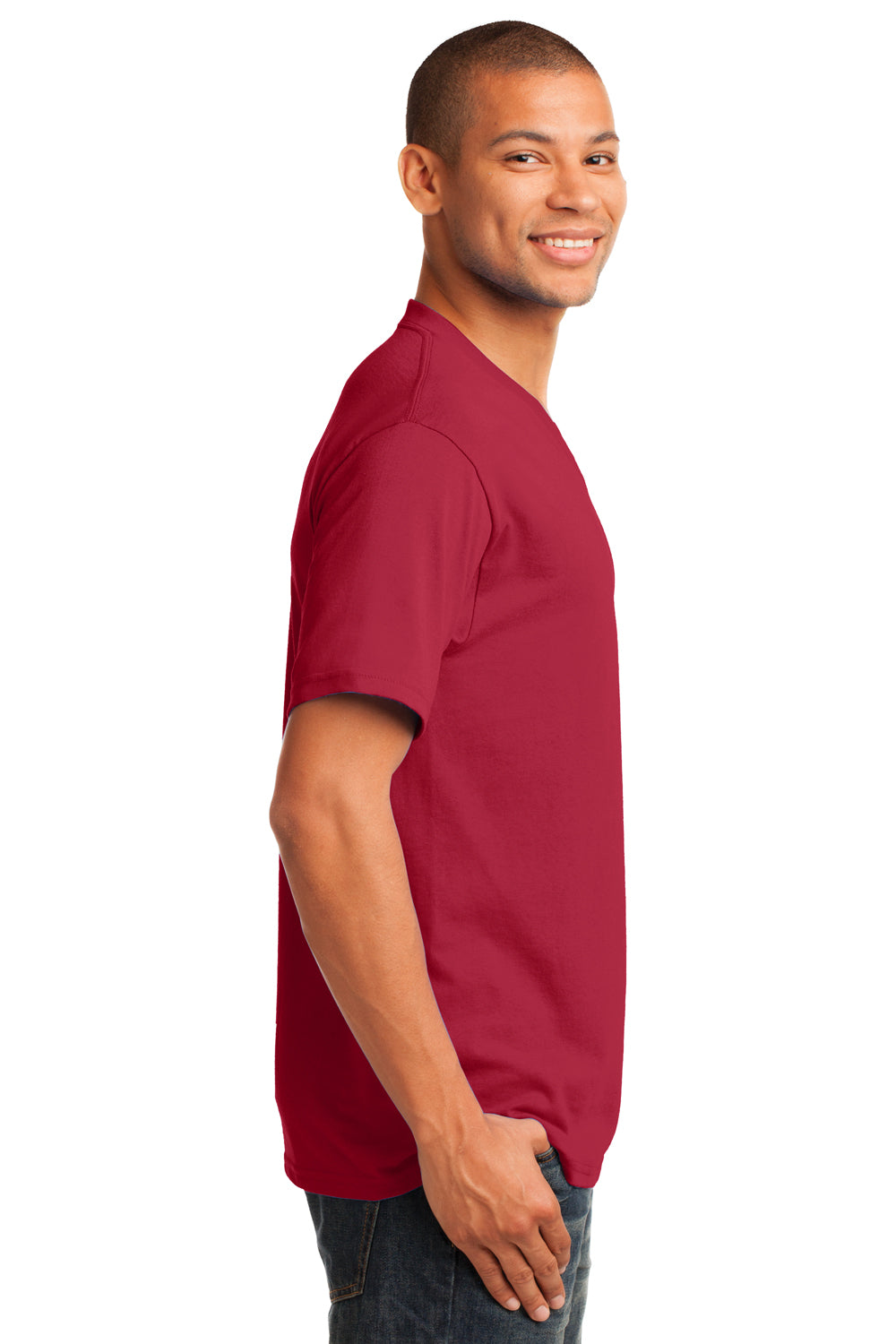 Port & Company PC54V Mens Core Short Sleeve V-Neck T-Shirt Red Model Side