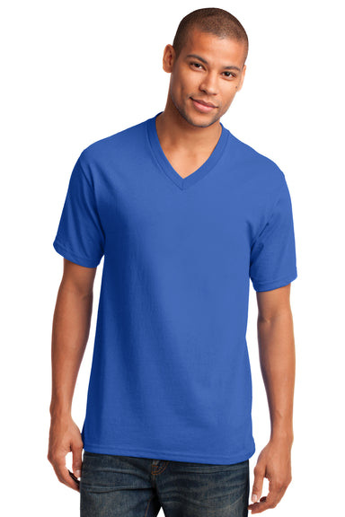 Port & Company PC54V Mens Core Short Sleeve V-Neck T-Shirt Royal Blue Model Front