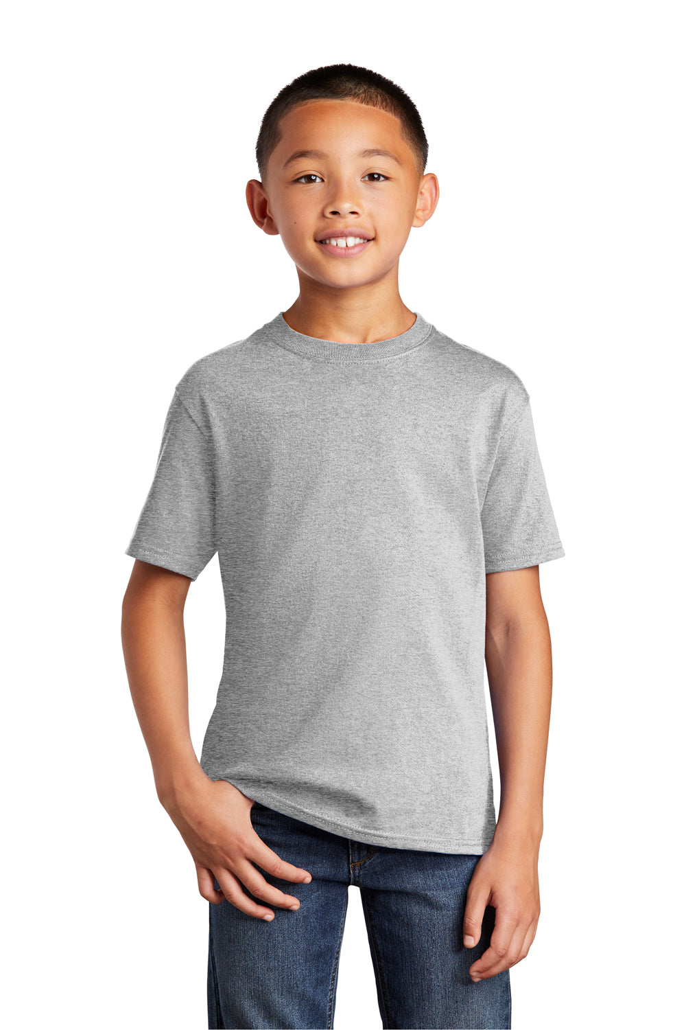 Port & Company PC54Y Youth Core Short Sleeve Crewneck T-Shirt Ash Grey Model Front