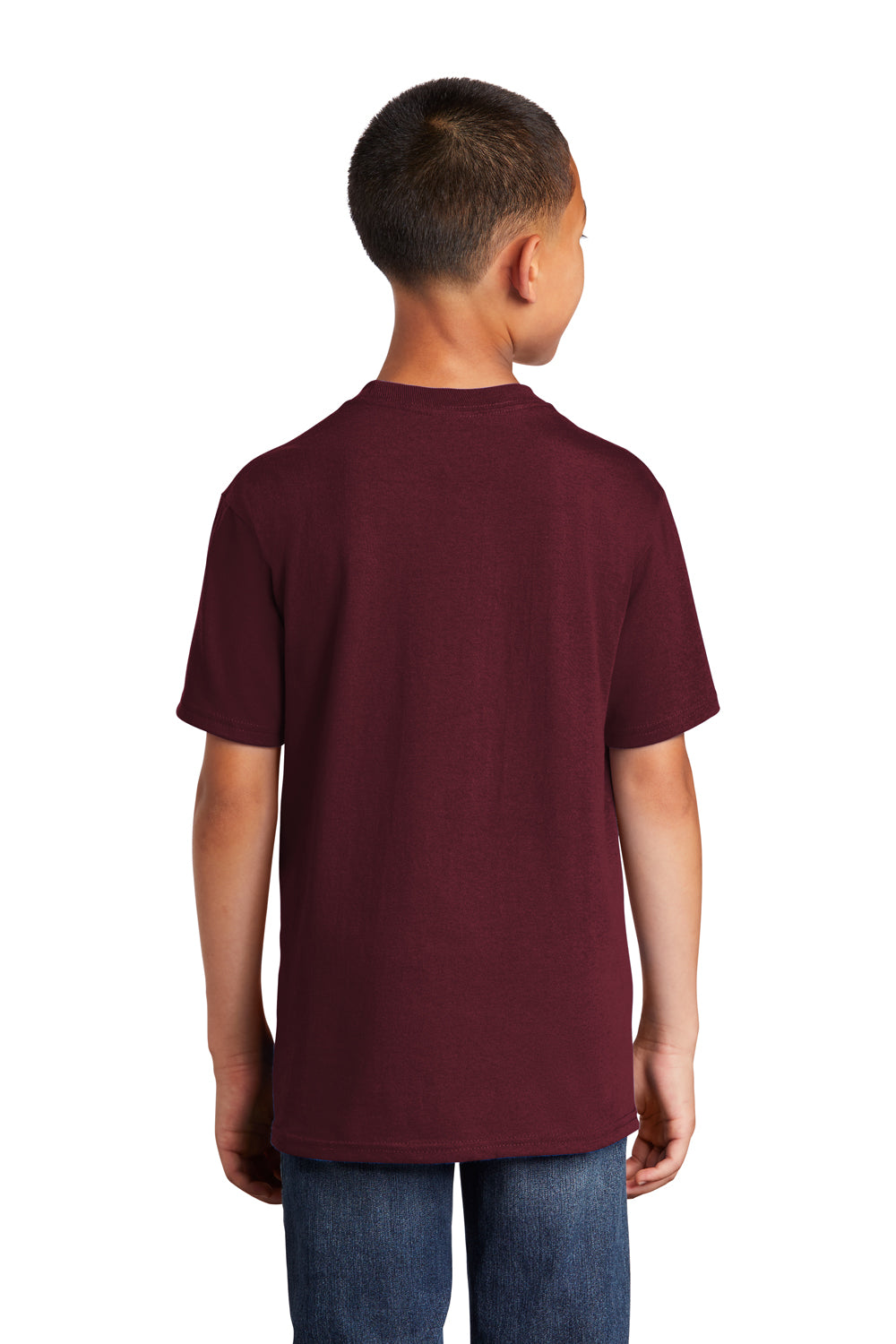 Port & Company PC54Y Youth Core Short Sleeve Crewneck T-Shirt Athletic Maroon Model Back