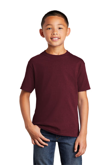 Port & Company PC54Y Youth Core Short Sleeve Crewneck T-Shirt Athletic Maroon Model Front