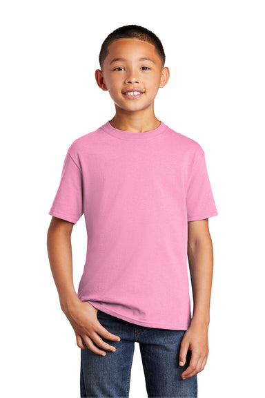 Port & Company PC54Y Youth Core Short Sleeve Crewneck T-Shirt Candy Pink Model Front