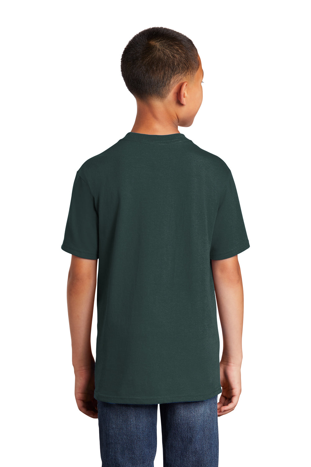 Port & Company PC54Y Youth Core Short Sleeve Crewneck T-Shirt Dark Green Model Back