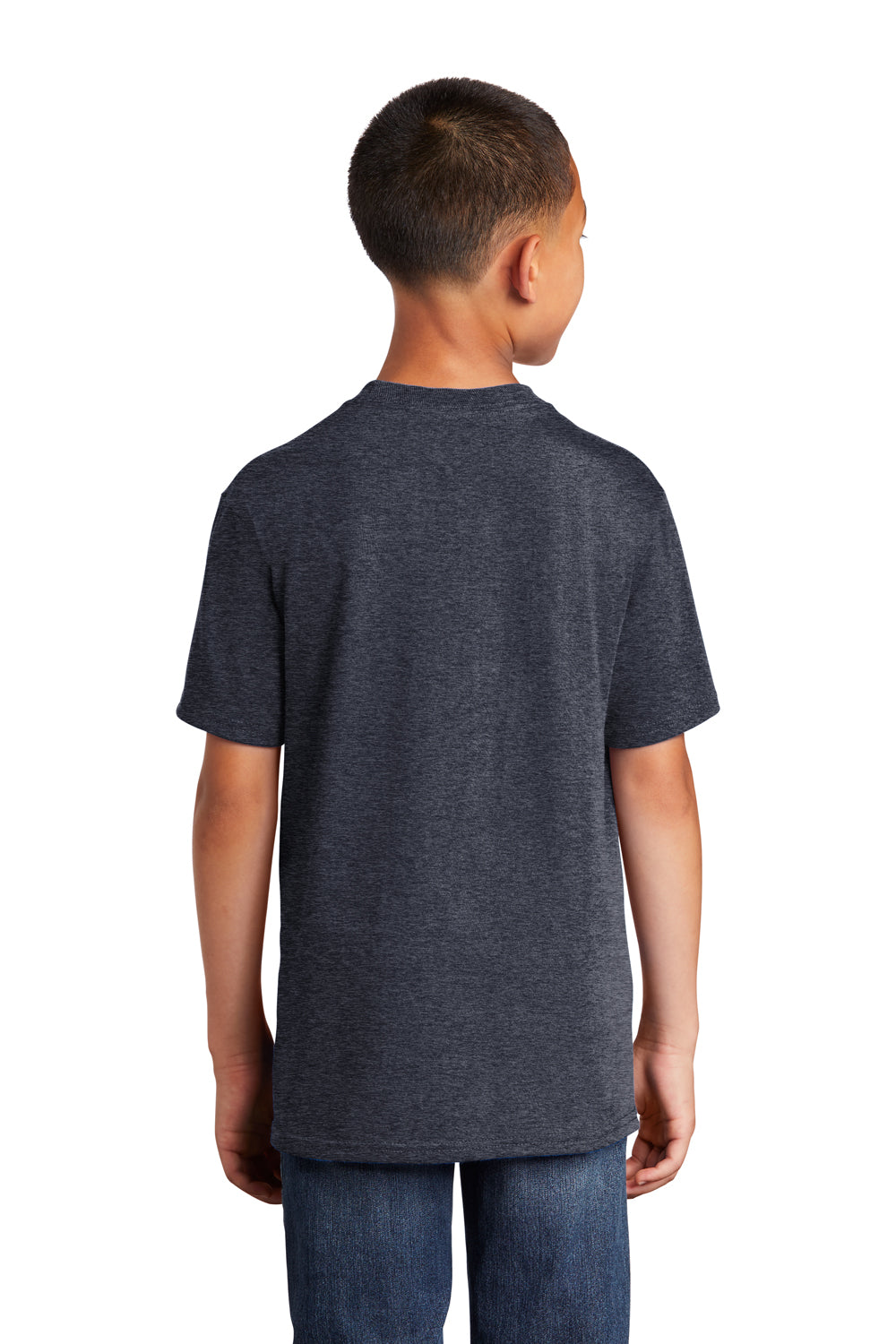 Port & Company PC54Y Youth Core Short Sleeve Crewneck T-Shirt Heather Navy Blue Model Back