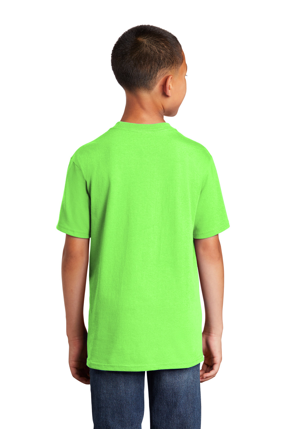 Port & Company PC54Y Youth Core Short Sleeve Crewneck T-Shirt Neon Green Model Back