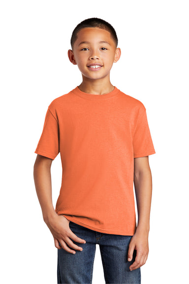 Port & Company PC54Y Youth Core Short Sleeve Crewneck T-Shirt Neon Orange Model Front