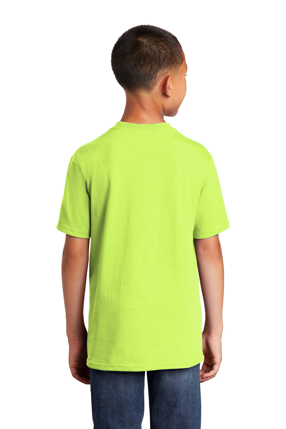 Port & Company PC54Y Youth Core Short Sleeve Crewneck T-Shirt Neon Yellow Model Back