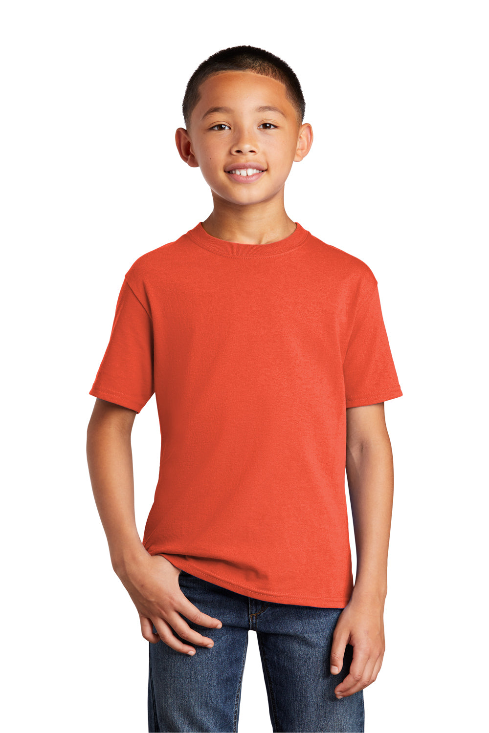 Port & Company PC54Y Youth Core Short Sleeve Crewneck T-Shirt Orange Model Front