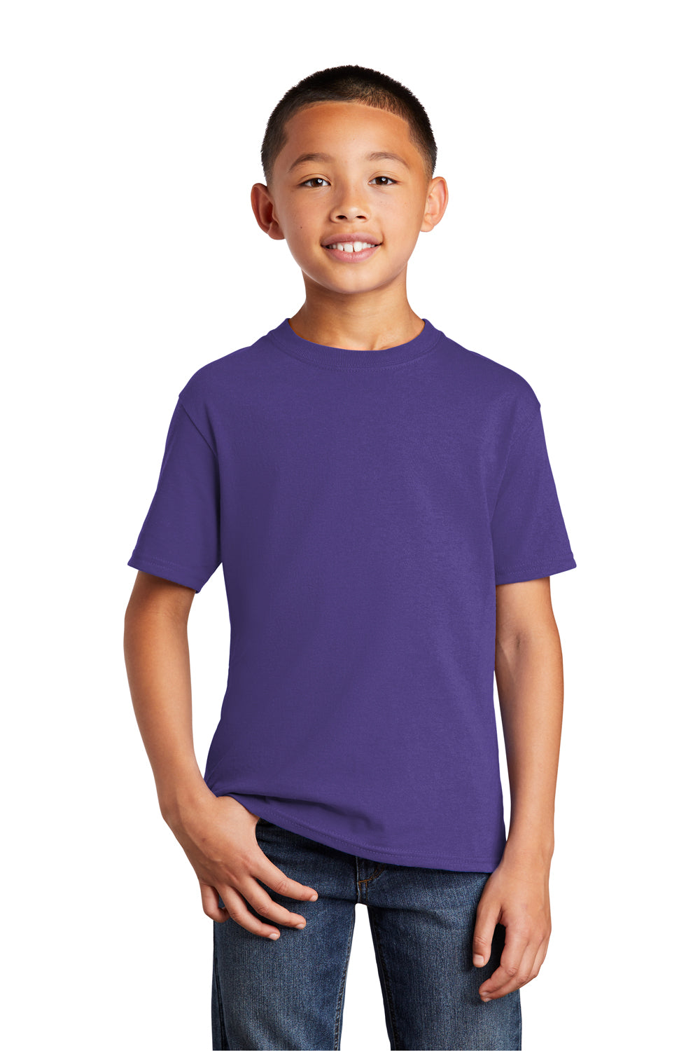 Port & Company PC54Y Youth Core Short Sleeve Crewneck T-Shirt Purple Model Front