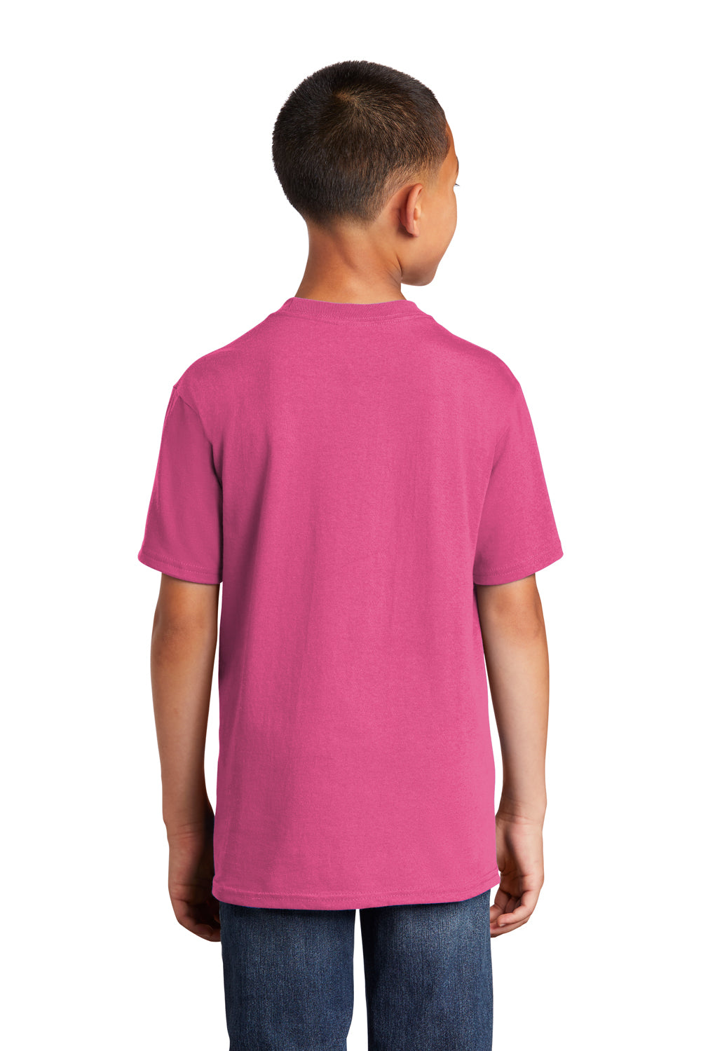 Port & Company PC54Y Youth Core Short Sleeve Crewneck T-Shirt Sangria Pink Model Back