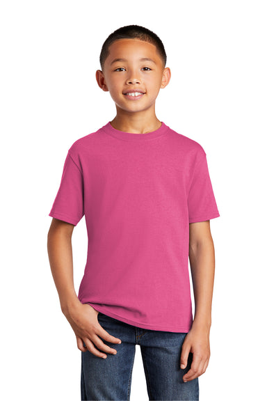 Port & Company PC54Y Youth Core Short Sleeve Crewneck T-Shirt Sangria Pink Model Front