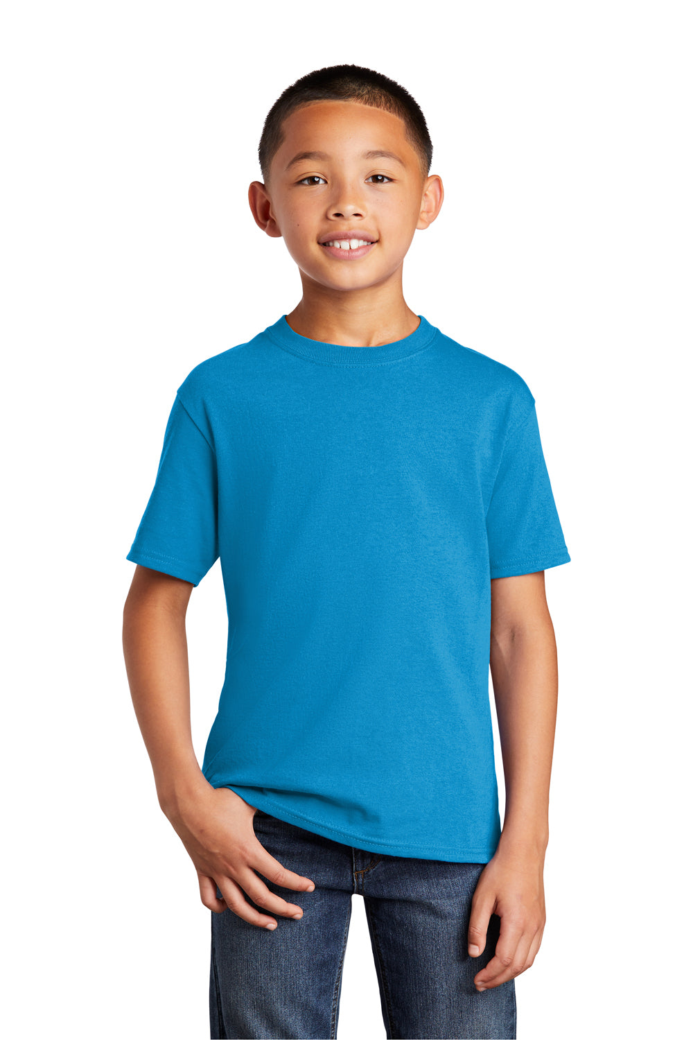 Port & Company PC54Y Youth Core Short Sleeve Crewneck T-Shirt Sapphire Blue Model Front