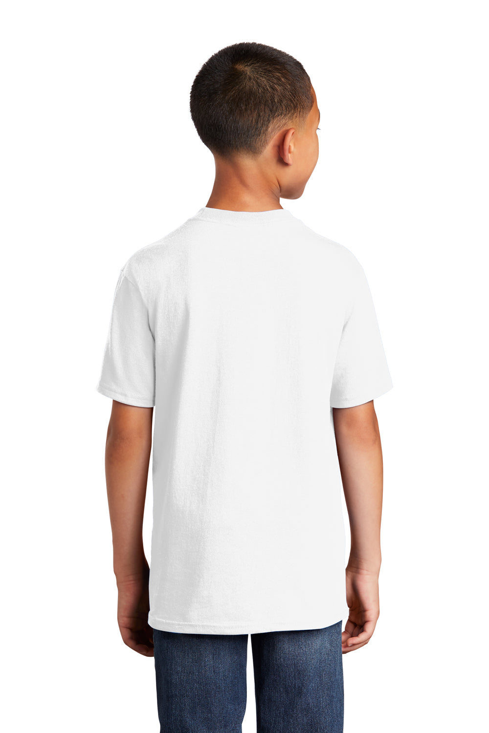 Port & Company PC54Y Youth Core Short Sleeve Crewneck T-Shirt White Model Back