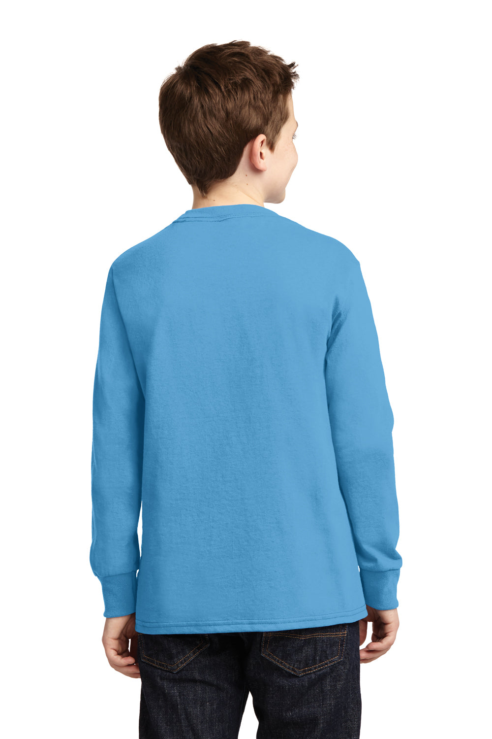 Port & Company PC54YLS Youth Core Long Sleeve Crewneck T-Shirt Aquatic Blue Model Back