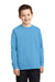 Port & Company PC54YLS Youth Core Long Sleeve Crewneck T-Shirt Aquatic Blue Model Front