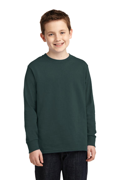 Port & Company PC54YLS Youth Core Long Sleeve Crewneck T-Shirt Dark Green Model Front