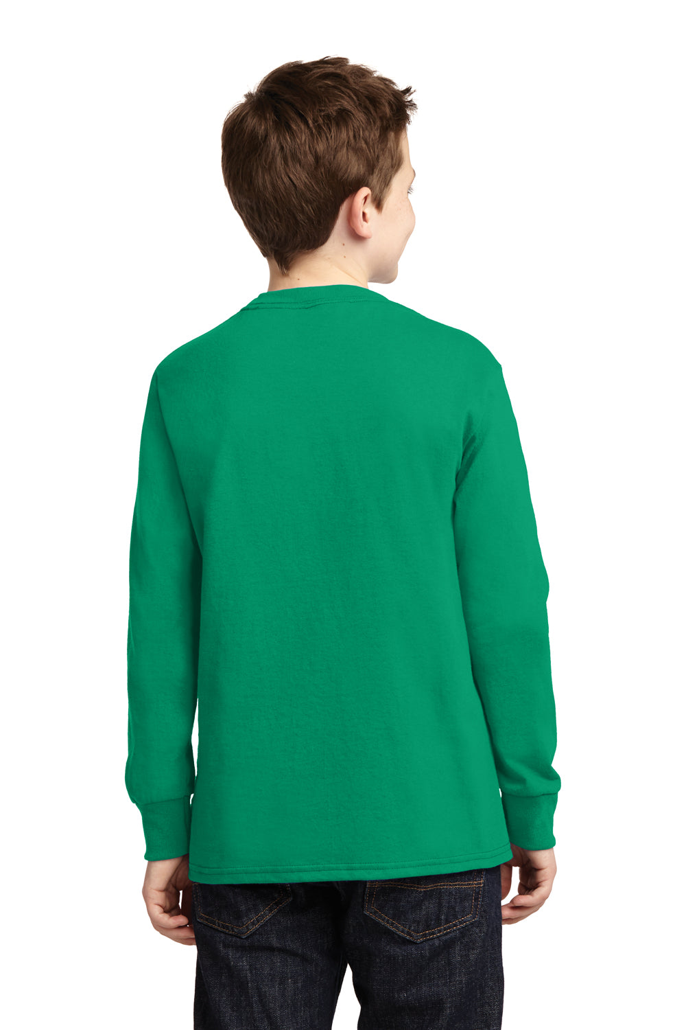 Port & Company PC54YLS Youth Core Long Sleeve Crewneck T-Shirt Kelly Green Model Back