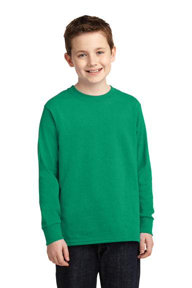 Port & Company PC54YLS Youth Core Long Sleeve Crewneck T-Shirt Kelly Green Model Front