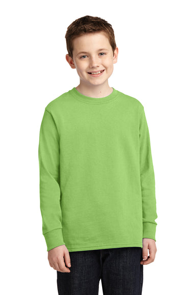 Port & Company PC54YLS Youth Core Long Sleeve Crewneck T-Shirt Lime Green Model Front