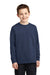 Port & Company PC54YLS Youth Core Long Sleeve Crewneck T-Shirt Navy Blue Model Front