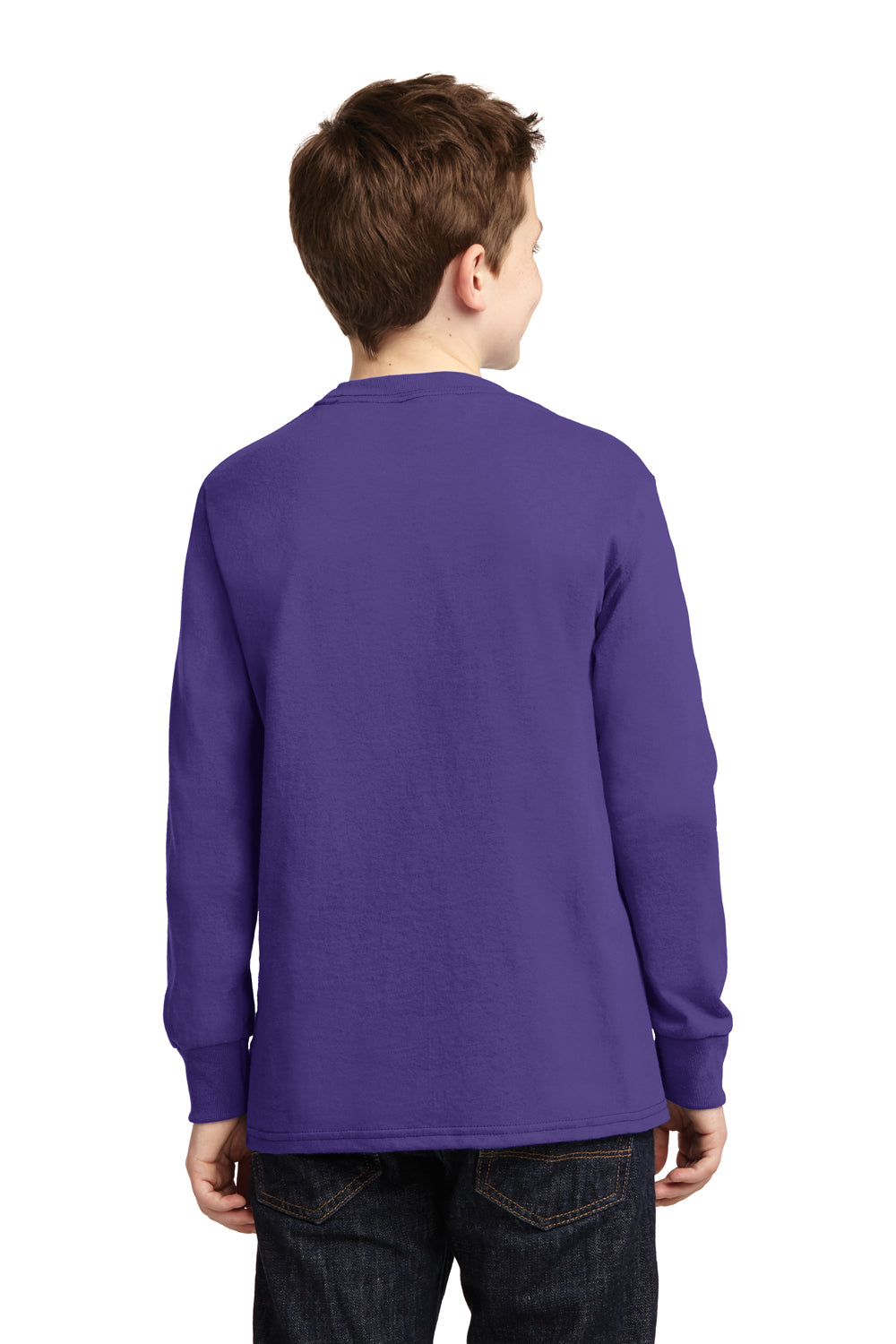 Port & Company PC54YLS Youth Core Long Sleeve Crewneck T-Shirt Purple Model Back