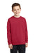 Port & Company PC54YLS Youth Core Long Sleeve Crewneck T-Shirt Red Model Front