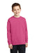 Port & Company PC54YLS Youth Core Long Sleeve Crewneck T-Shirt Sangria Pink Model Front