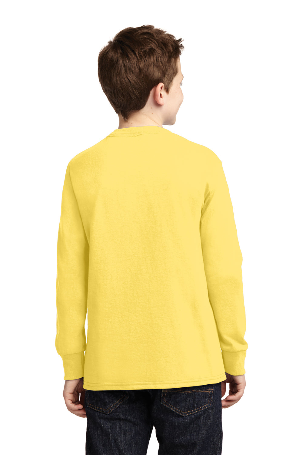 Port & Company PC54YLS Youth Core Long Sleeve Crewneck T-Shirt Yellow Model Back