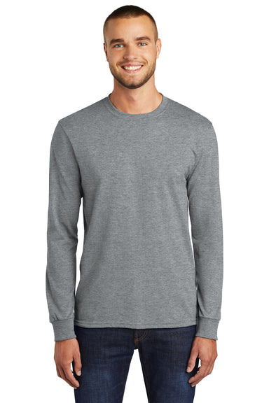 Port & Company PC55LS/PC55LST Mens Core Long Sleeve Crewneck T-Shirt Heather Grey Model Front