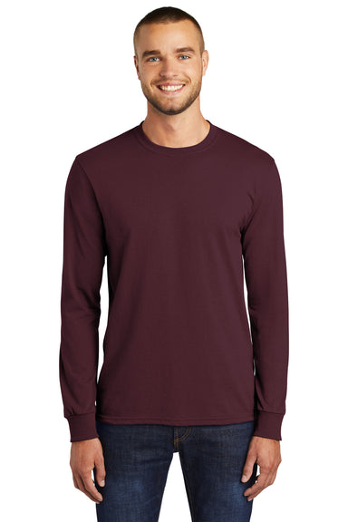 Port & Company PC55LS/PC55LST Mens Core Long Sleeve Crewneck T-Shirt Athletic Maroon Model Front