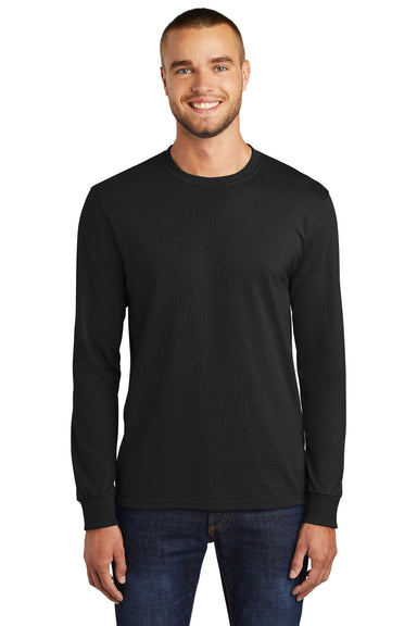 Port & Company PC55LS/PC55LST Mens Core Long Sleeve Crewneck T-Shirt Jet Black Model Front