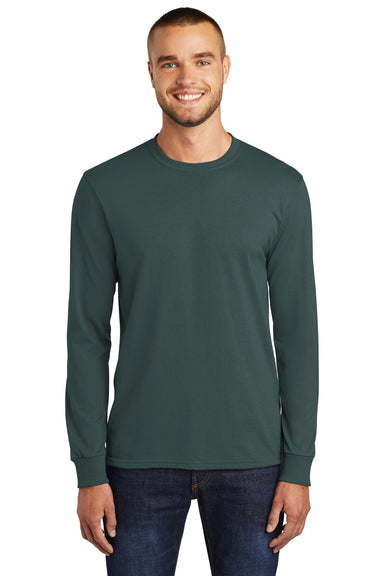 Port & Company PC55LS/PC55LST Mens Core Long Sleeve Crewneck T-Shirt Dark Green Model Front